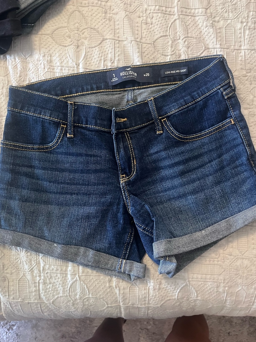 Hollister Women's Dark Blue Rolled Hem Denim Shorts
